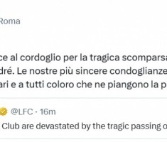 罗马官推发文悼念若塔：对若塔及其兄弟的不幸离世表示哀悼